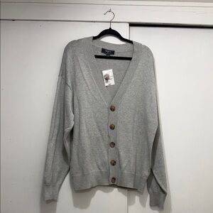 Forever 21 Light Gray V-Neck Button-Up Cardigan